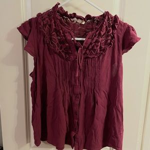 Button loose maroon blouse